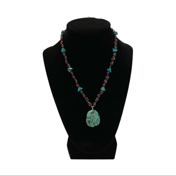 Hubei Turquoise & Rhodolite Garnet Necklace & Earring Set – Heirloom Statement - Picture 3 of 5